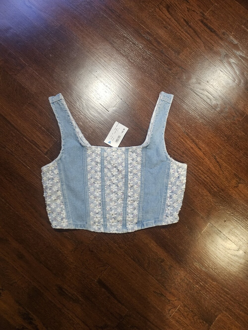 Vanilla Sky Light Blue Floral Patchwork Cropped Tank
